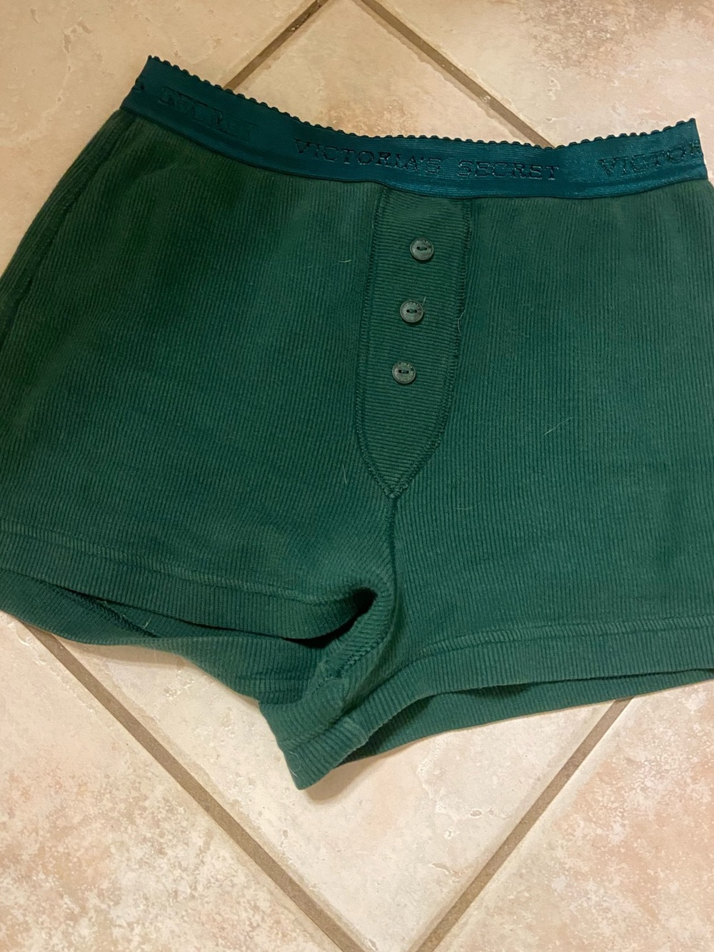 Victoria’s Secret Ribbed Boyshort Sleep Shorts Dark Green Size XS